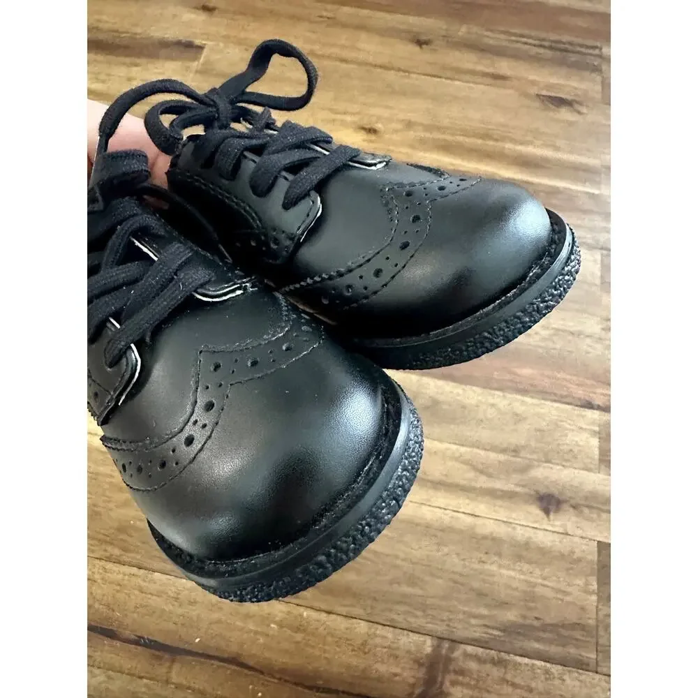NIB Footmates Black Logan Oxford Saddle Leather Lace Up Dress Shoes Boys 7